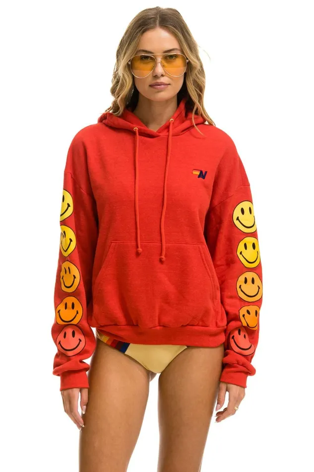 WomenMen Tops Aviator Nation SMILEY SUNSET RELAXED PULLOVER HOODIE 8211 RED