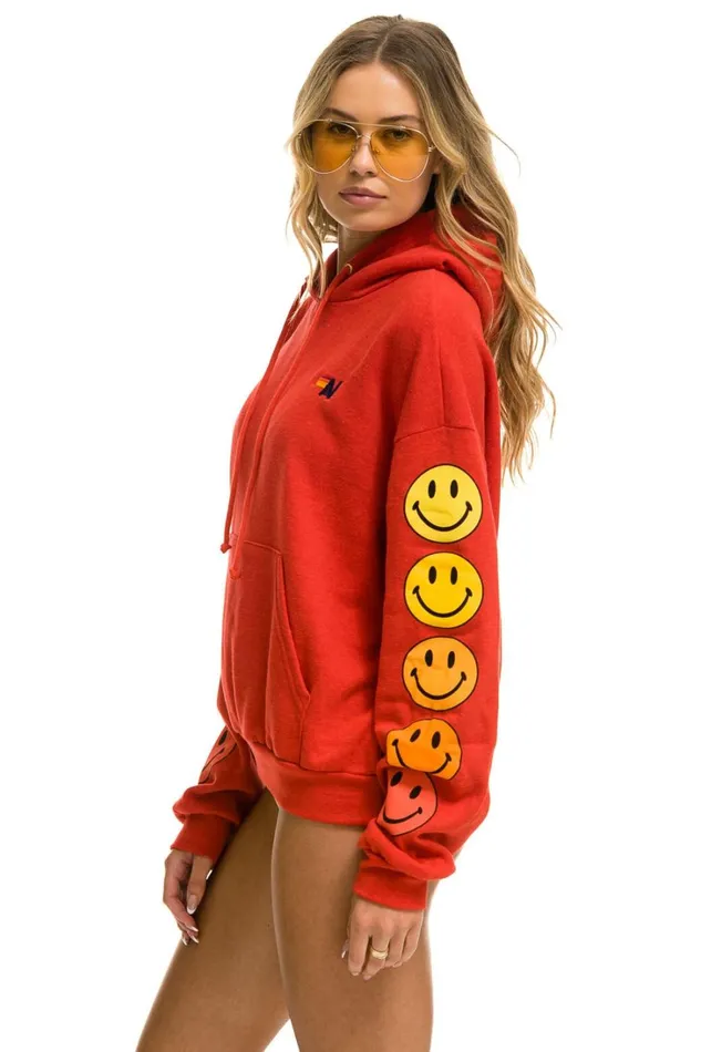 WomenMen Tops Aviator Nation SMILEY SUNSET RELAXED PULLOVER HOODIE 8211 RED WomenMen Tops Aviator Nation SMILEY SUNSET RELAXED PULLOVER HOODIE 8211 RED