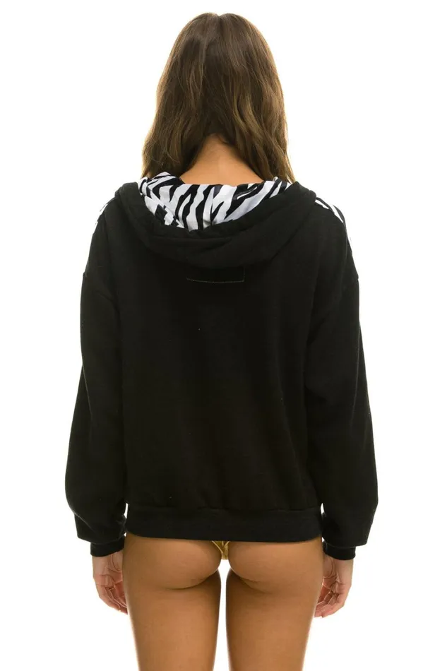 WomenMen Tops Aviator Nation ZEBRA STRIPE RELAXED ZIP HOODIE WITH POCKETS 8211 BLACK ZEBRA WomenMen Tops Aviator Nation ZEBRA STRIPE RELAXED ZIP HOODIE WITH POCKETS 8211 BLACK ZEBRA