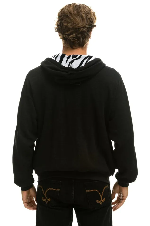 WomenMen Tops Aviator Nation ZEBRA STRIPE RELAXED ZIP HOODIE WITH POCKETS 8211 BLACK ZEBRA WomenMen Tops Aviator Nation ZEBRA STRIPE RELAXED ZIP HOODIE WITH POCKETS 8211 BLACK ZEBRA