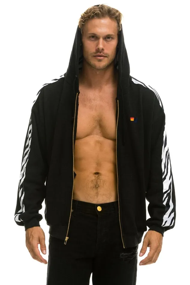 WomenMen Tops Aviator Nation ZEBRA STRIPE RELAXED ZIP HOODIE WITH POCKETS 8211 BLACK ZEBRA WomenMen Tops Aviator Nation ZEBRA STRIPE RELAXED ZIP HOODIE WITH POCKETS 8211 BLACK ZEBRA