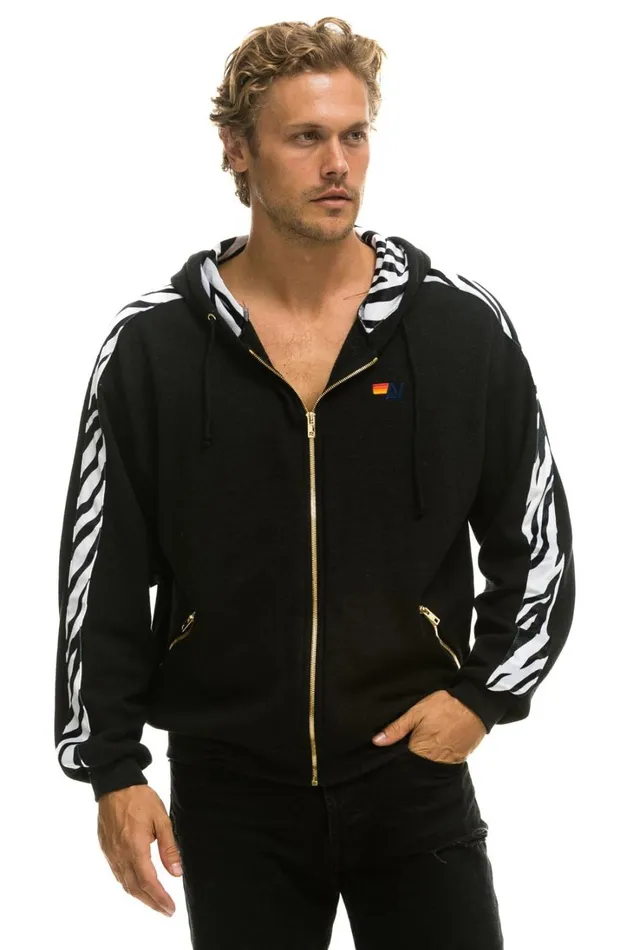 WomenMen Tops Aviator Nation ZEBRA STRIPE RELAXED ZIP HOODIE WITH POCKETS 8211 BLACK ZEBRA WomenMen Tops Aviator Nation ZEBRA STRIPE RELAXED ZIP HOODIE WITH POCKETS 8211 BLACK ZEBRA