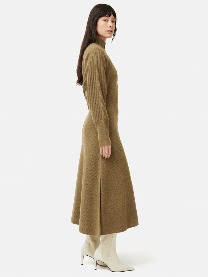 Women Merino Blend Batwing Dress Khaki Jigsaw Knitwear and Cashmere