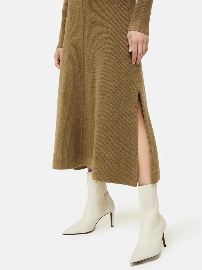 Women Merino Blend Batwing Dress Khaki Jigsaw Knitwear and Cashmere