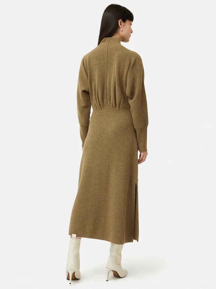 Women Merino Blend Batwing Dress Khaki Jigsaw Knitwear and Cashmere