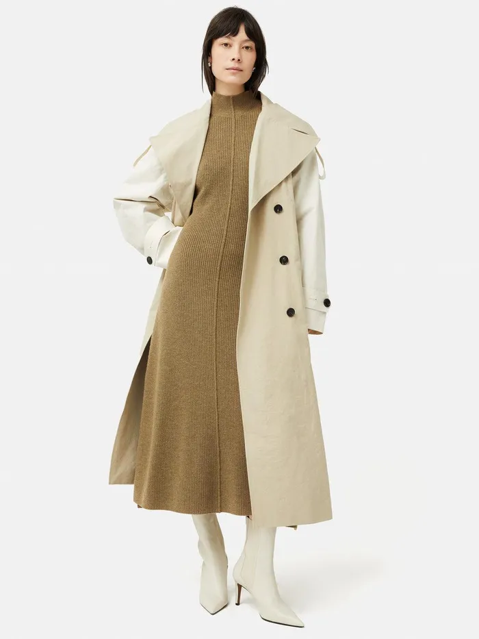 Women Merino Blend Batwing Dress Khaki Jigsaw Knitwear and Cashmere