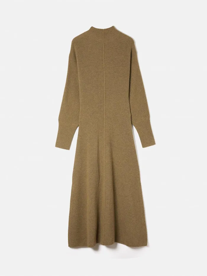 Women Merino Blend Batwing Dress Khaki Jigsaw Knitwear and Cashmere