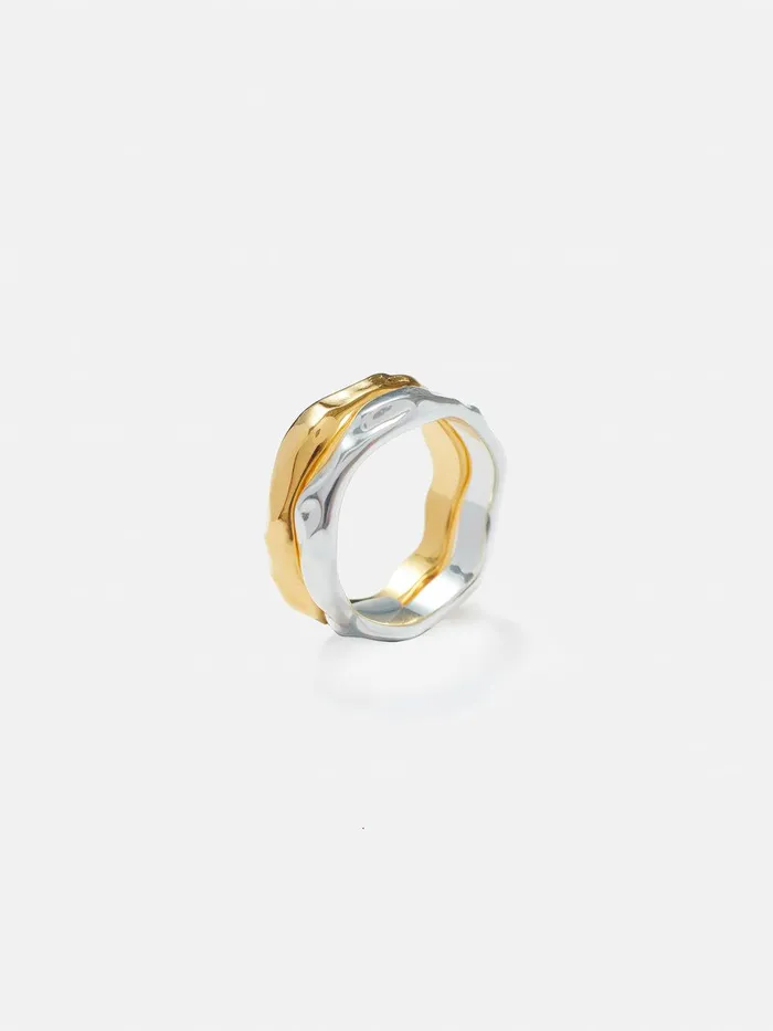Women Mixed Metal Ring Set Gold Jigsaw Jewellery