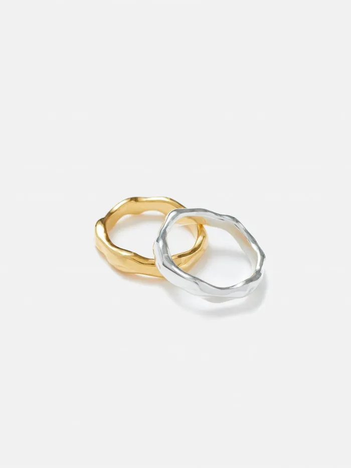 Women Mixed Metal Ring Set Gold Jigsaw Jewellery