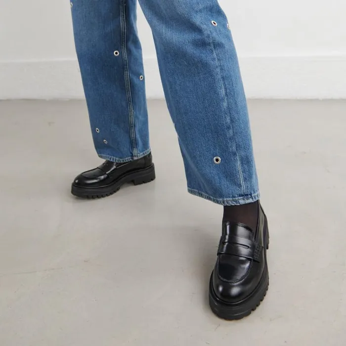 Women Moccasins With Notched Soles Black JONAK Loafers