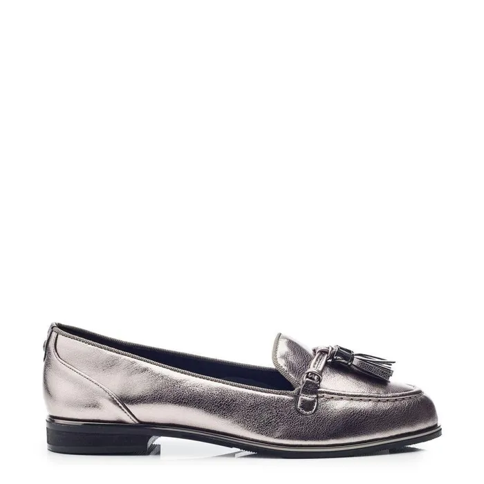 Women Moda In Pelle Brogues And Loafers Evvaa Pewter Metallic