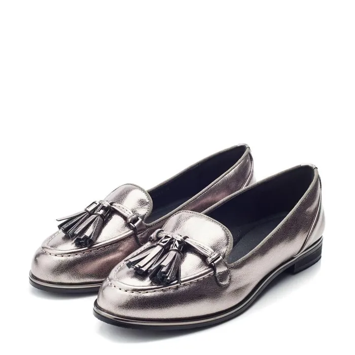 Women Moda In Pelle Brogues And Loafers Evvaa Pewter Metallic