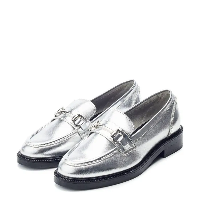 Women Moda In Pelle Casual Shoes Estephe Silver Leather