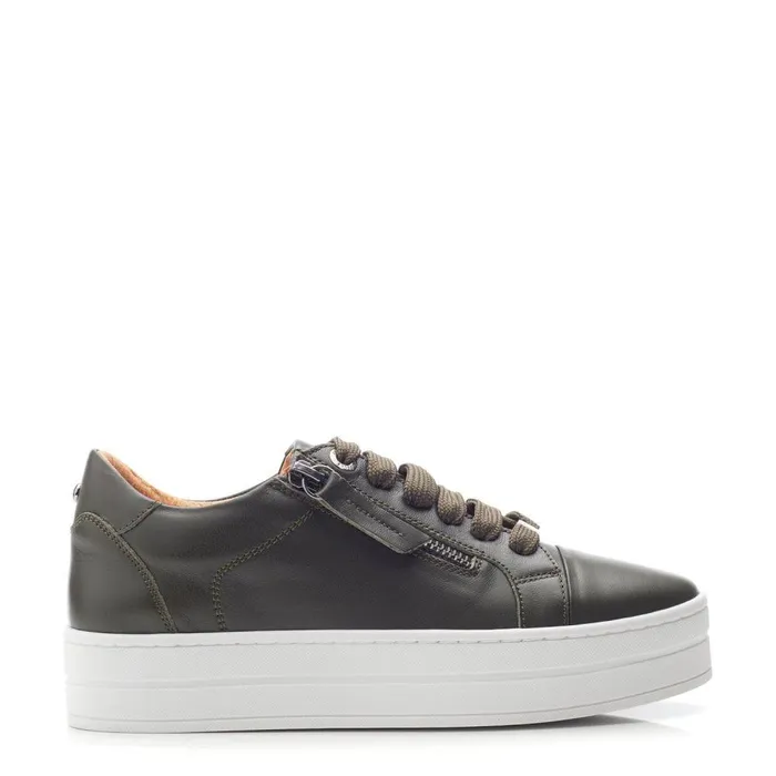 Women Moda In Pelle Casual Trainers Abbiy Khaki Leather