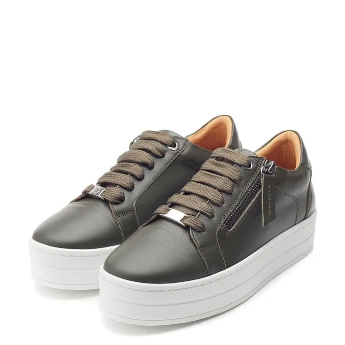 Women Moda In Pelle Casual Trainers Abbiy Khaki Leather