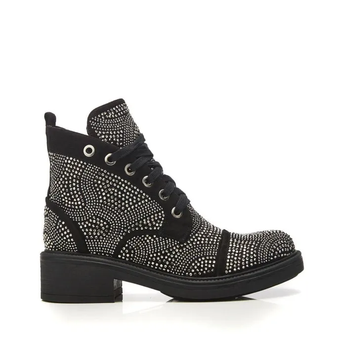Women Moda In Pelle Chunky Boots Aleyza Black Alcantara