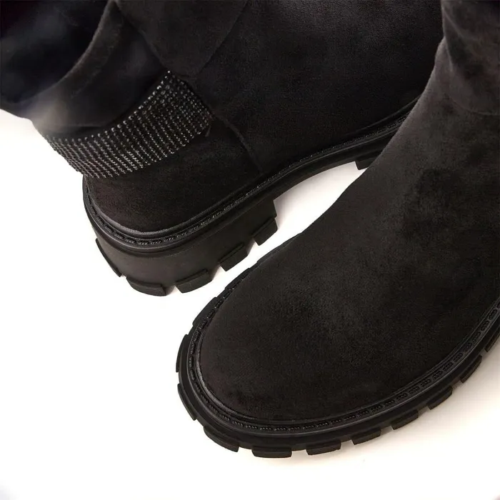 Women Moda In Pelle Chunky Boots Arilen Black Alcantara