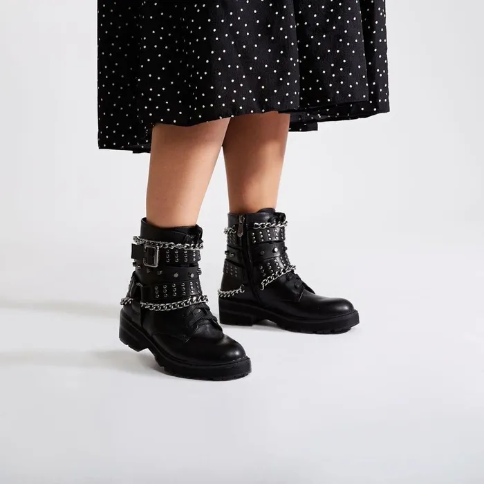 Women Moda In Pelle Chunky Boots Benetcha Black Porvair