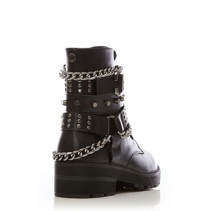 Women Moda In Pelle Chunky Boots Benetcha Black Porvair