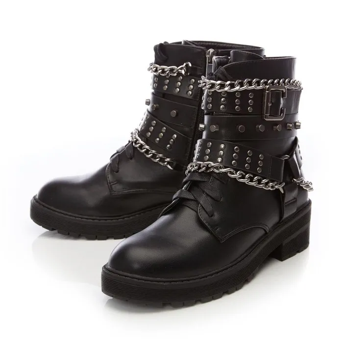 Women Moda In Pelle Chunky Boots Benetcha Black Porvair