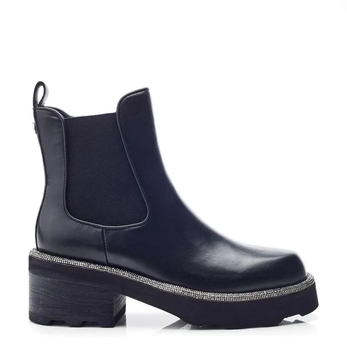 Women Moda In Pelle Chunky Boots Blanda Black Leather