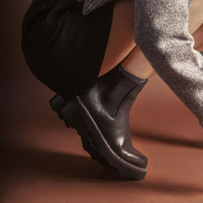 Women Moda In Pelle Chunky Boots Blanda Black Leather