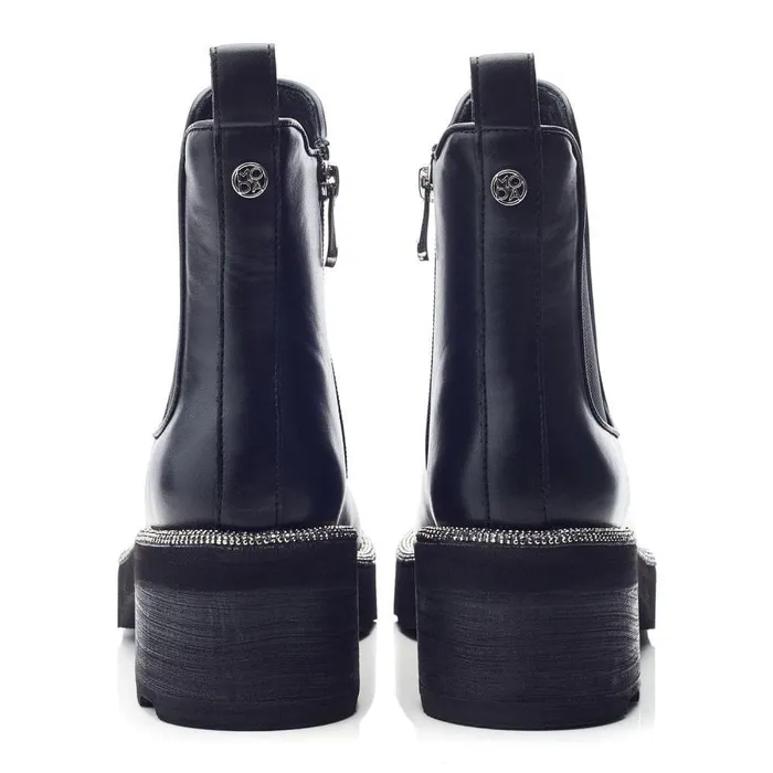 Women Moda In Pelle Chunky Boots Blanda Black Leather