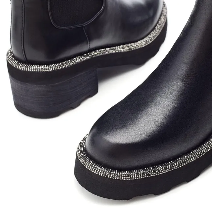 Women Moda In Pelle Chunky Boots Blanda Black Leather