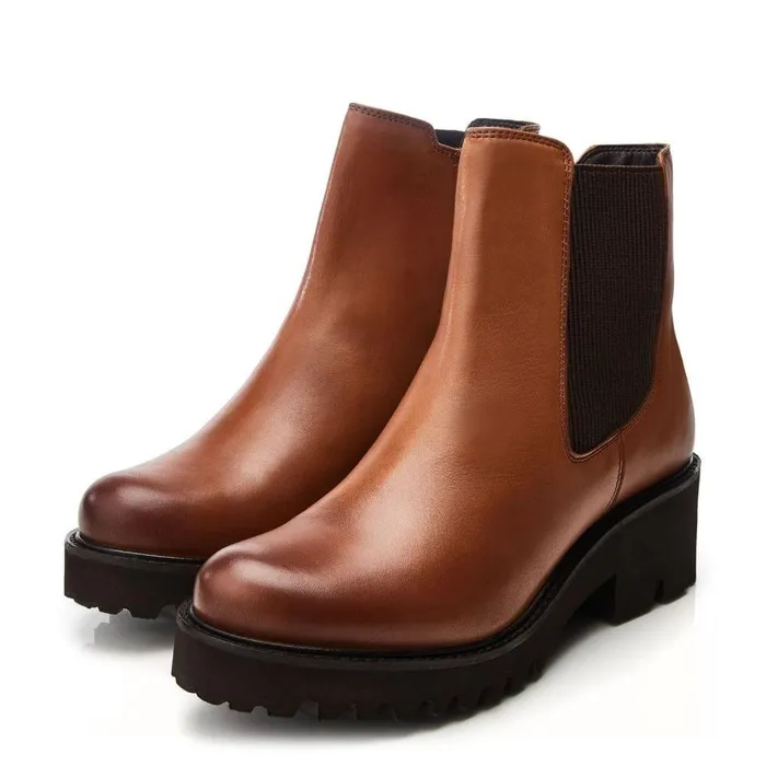 Women Moda In Pelle Chunky Boots Bsoleful BRylee Tan Leather