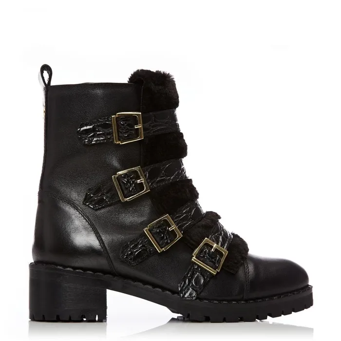 Women Moda In Pelle Chunky Boots Channie Black Leather