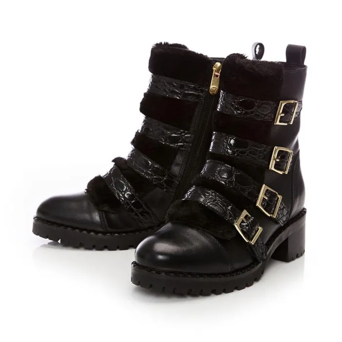 Women Moda In Pelle Chunky Boots Channie Black Leather