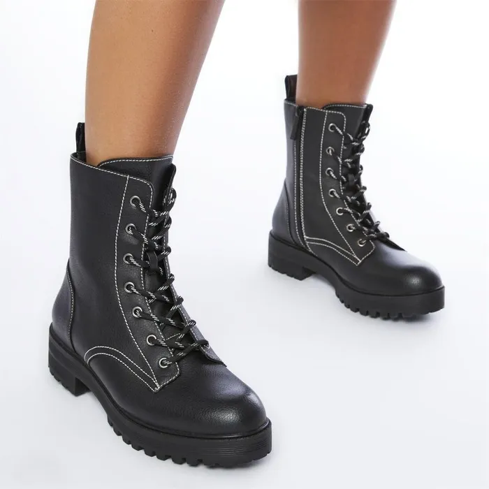 Women Moda In Pelle Chunky Boots M By Moda Bianca Black Porvair