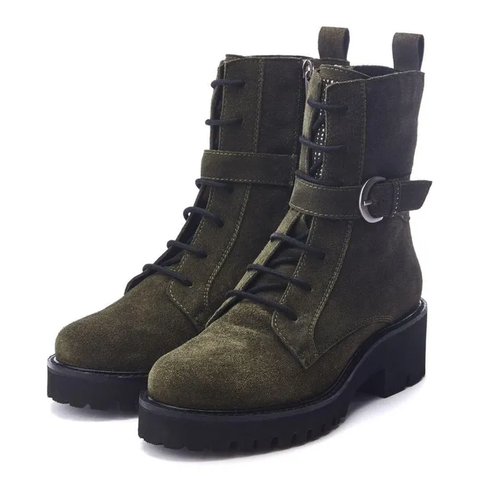 Women Moda In Pelle Chunky Boots Oberon Green Suede