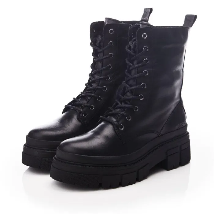 Women Moda In Pelle Chunky Boots Shoon Sh Impress Black Leather