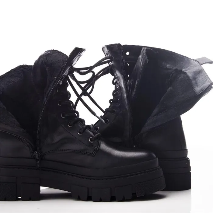 Women Moda In Pelle Chunky Boots Shoon Sh Impress Black Leather