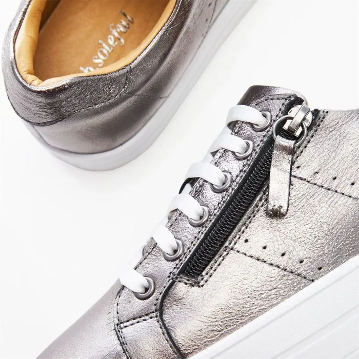 Women Moda In Pelle Chunky Trainers Bsoleful BGlazie Pewter Leather