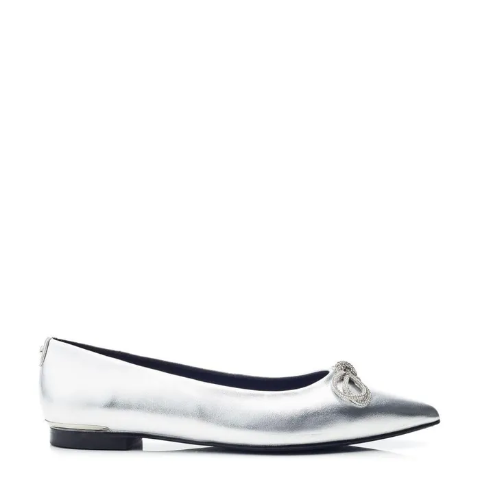 Women Moda In Pelle Flat And Ballerina Shoes Hermionee Silver Metallic Leather