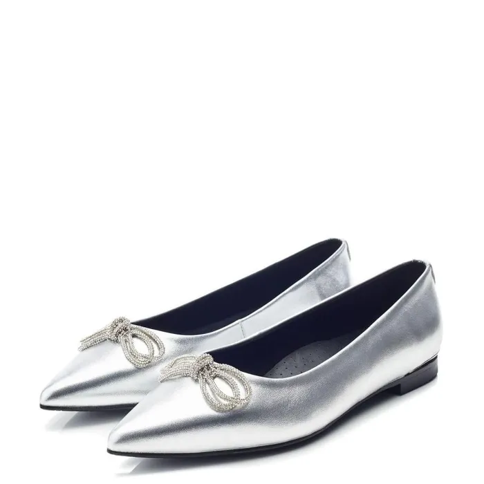 Women Moda In Pelle Flat And Ballerina Shoes Hermionee Silver Metallic Leather