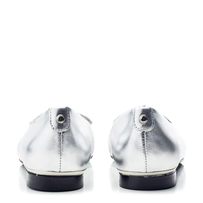 Women Moda In Pelle Flat And Ballerina Shoes Hermionee Silver Metallic Leather