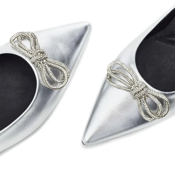 Women Moda In Pelle Flat And Ballerina Shoes Hermionee Silver Metallic Leather