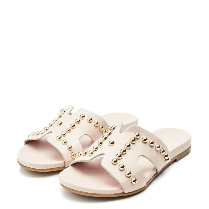 Women Moda In Pelle Flat Sandals Bsoleful BBali Pink Leather