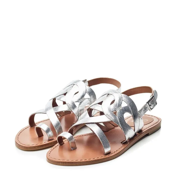 Women Moda In Pelle Flat Sandals Ophellian Silver Leather
