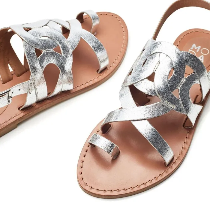 Women Moda In Pelle Flat Sandals Ophellian Silver Leather