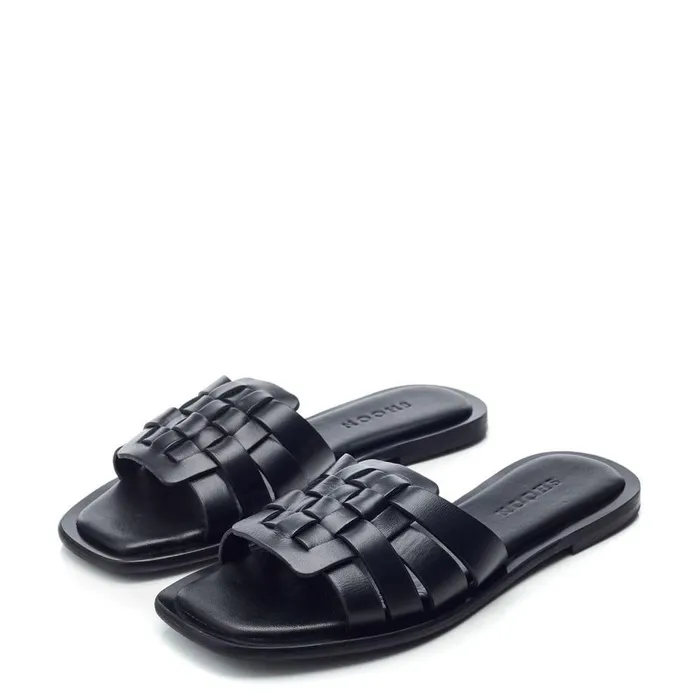 Women Moda In Pelle Flat Sandals Shoon Sh Athol Black Leather