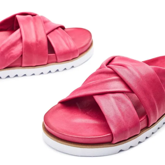 Women Moda In Pelle Flatform Sandals Norrina Raspberry Leather