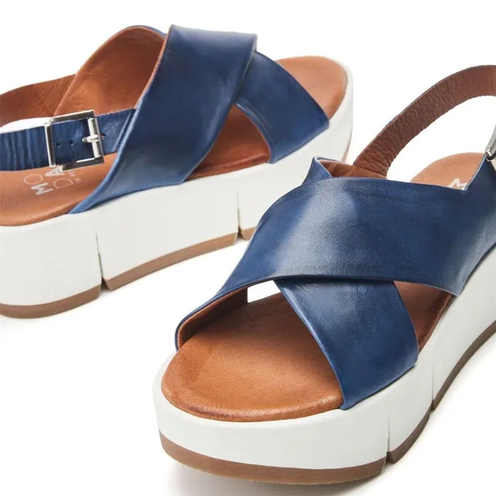Women Moda In Pelle Flatform Sandals Ritika Blue Leather