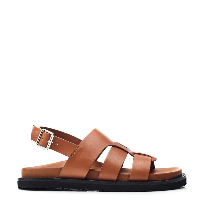 Women Moda In Pelle Flatform Sandals Shoon Sh Lonnie Tan Leather