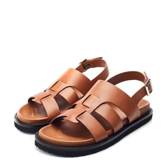 Women Moda In Pelle Flatform Sandals Shoon Sh Lonnie Tan Leather