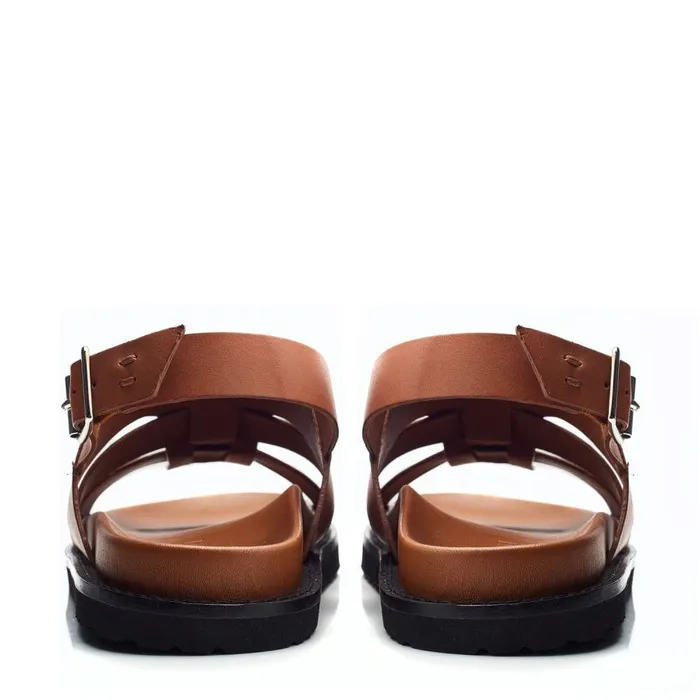 Women Moda In Pelle Flatform Sandals Shoon Sh Lonnie Tan Leather