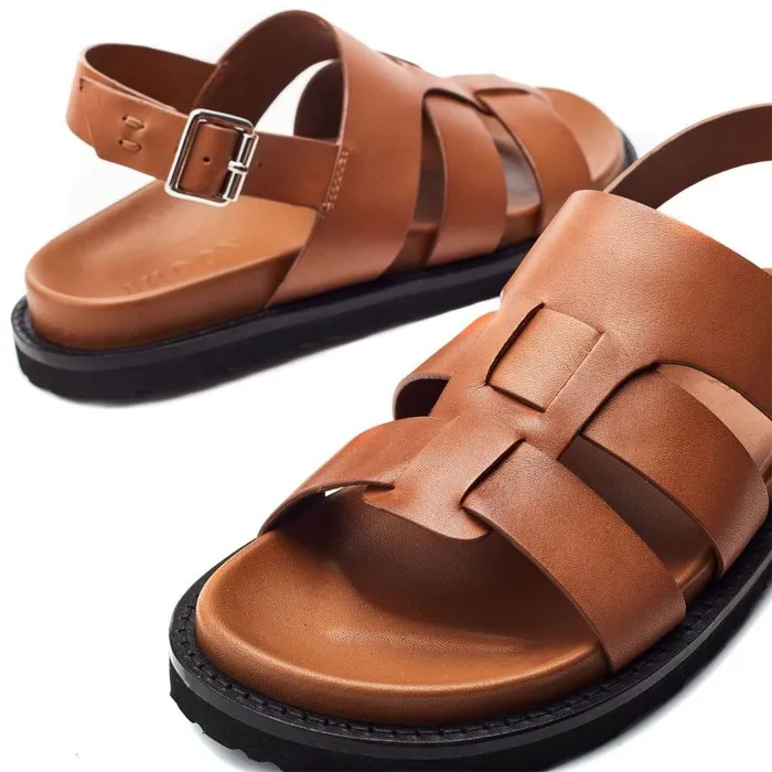 Women Moda In Pelle Flatform Sandals Shoon Sh Lonnie Tan Leather